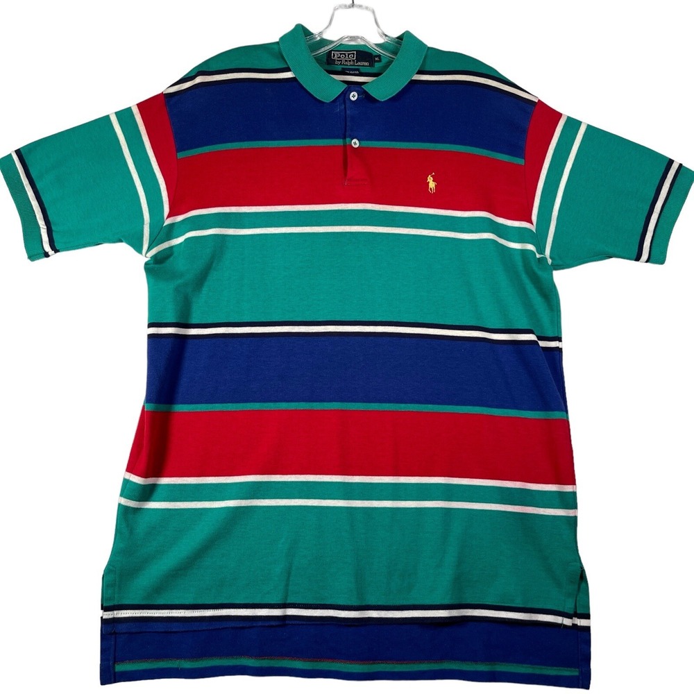VTG Polo Ralph Lauren Mens Shirt XL Green Blue Red Stripe Preppy Made in USA Y2K - Picture 1 of 9